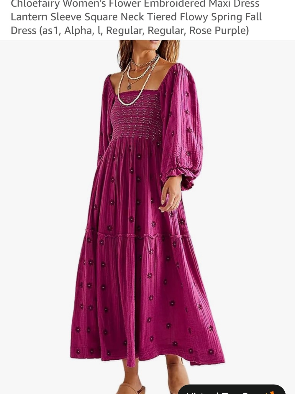 Rose Purple Embroidered Maxi Dress - Square Neck Lantern Sleeve
